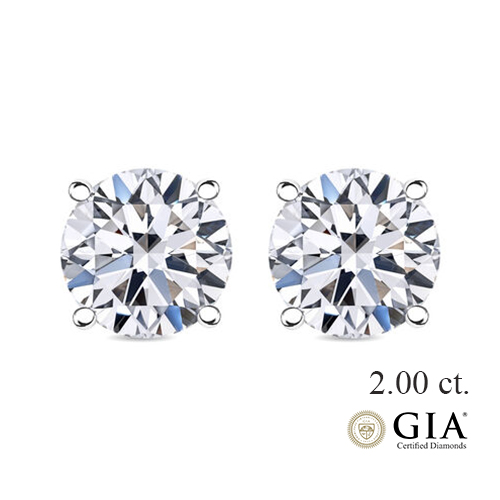 Золотые серьги пусеты с бриллиантами GIA 2,00 карата F/VS1 ''Sweet Heart''